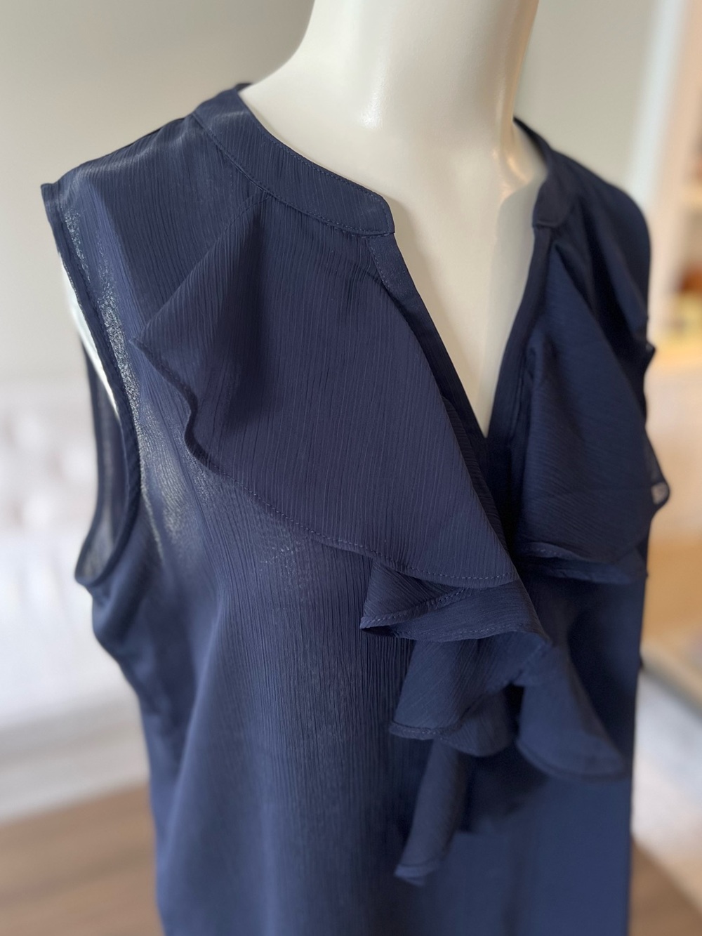 Tommy Hilfiger Navy Ruffle V-Neck Sleeveless Top Suit Separates NWT